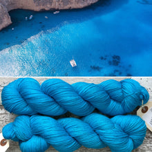 Load image into Gallery viewer, Cyan Sea, merino nylon sock yarn in turquoise blue
