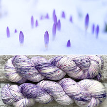 Load image into Gallery viewer, Crocuses in the Snow Mermaid Sparkle, merino nylon sock yarn