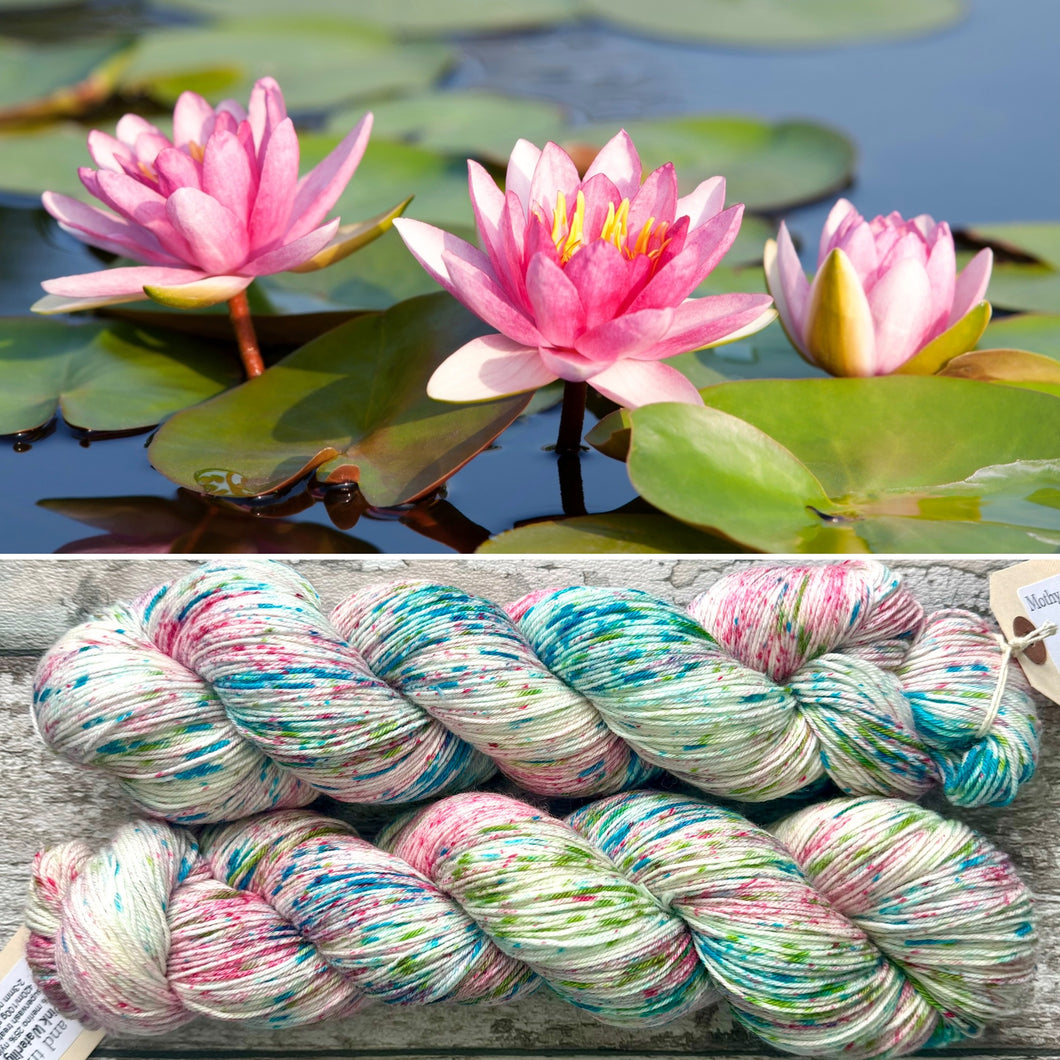 Pink Waterlilies, merino nylon sock yarn