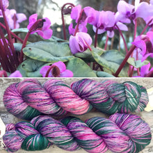 Load image into Gallery viewer, Winter Cyclamen, merino nylon sock yarn