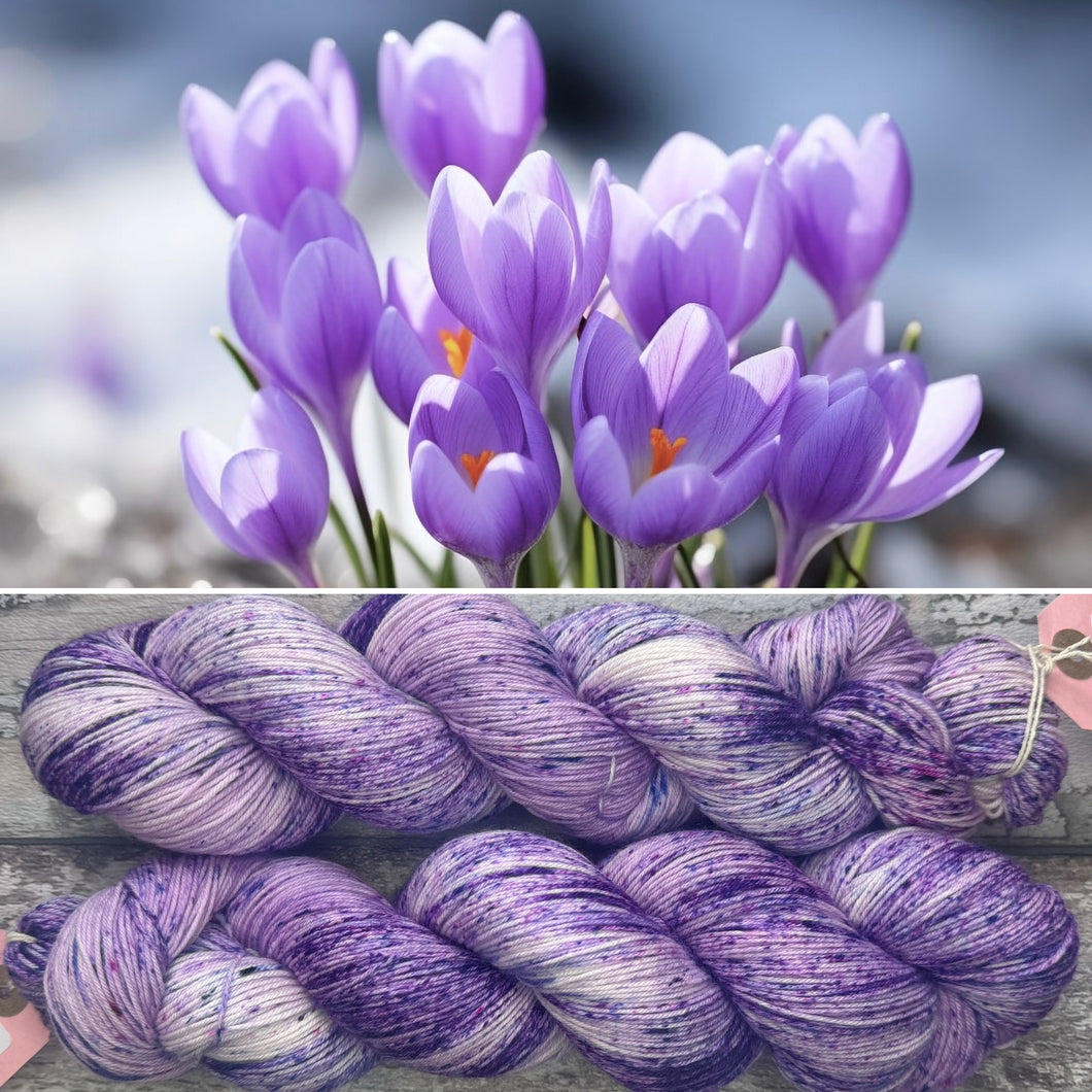 More Crocuses, merino nylon sock yarn