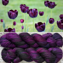 Load image into Gallery viewer, Black Tulip Sparkle, merino nylon sock yarn