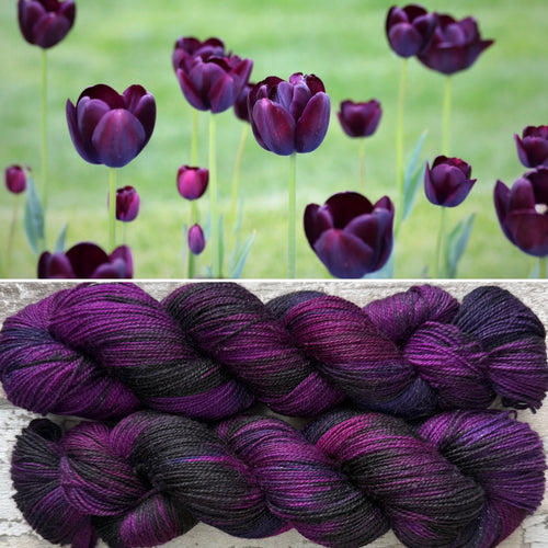Black Tulip Sparkle, merino nylon sock yarn