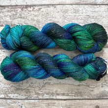Load image into Gallery viewer, Peacock, merino mermaid sparkle sock yarn