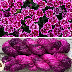 Dianthus “Pink Kisses”, merino pima cotton 4ply yarn