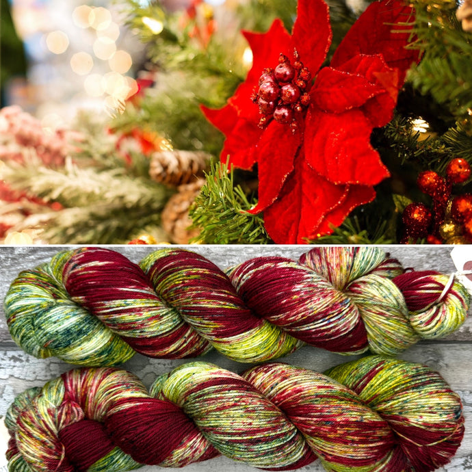 Poinsettia, merino nylon sock yarn