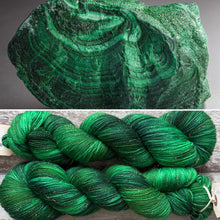 Load image into Gallery viewer, Malachite Mermaid, merino sparkle sock yarn