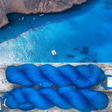 Load image into Gallery viewer, Cyan Sea, merino nylon sock yarn in turquoise blue