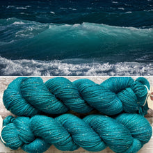 Load image into Gallery viewer, Teal Mermaid, merino sparkle sock yarn