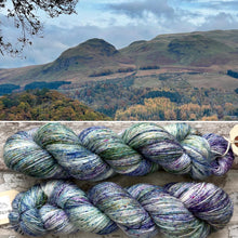 Load image into Gallery viewer, View of the Campsies, merino mermaid sparkle sock yarn