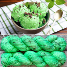 Load image into Gallery viewer, Mint Choc Chip ice cream, merino nylon sock yarn