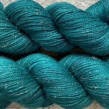 Load image into Gallery viewer, Teal Mermaid, merino sparkle sock yarn