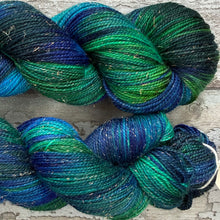 Load image into Gallery viewer, Peacock, merino mermaid sparkle sock yarn