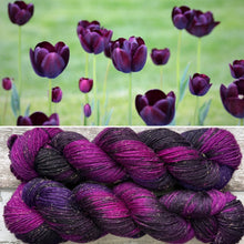 Load image into Gallery viewer, Black Tulip Mermaid Sparkle DK, merino nylon yarn