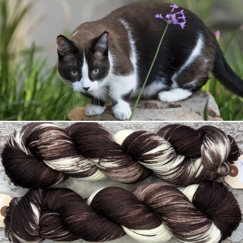 SALE Munchkin Cat (Brown/White), merino nylon sock yarn