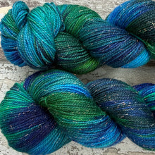 Load image into Gallery viewer, Peacock, merino mermaid sparkle sock yarn