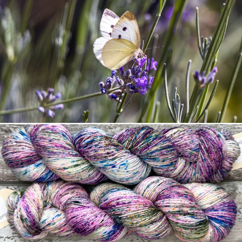 Butterfly Meadow, merino nylon sock yarn