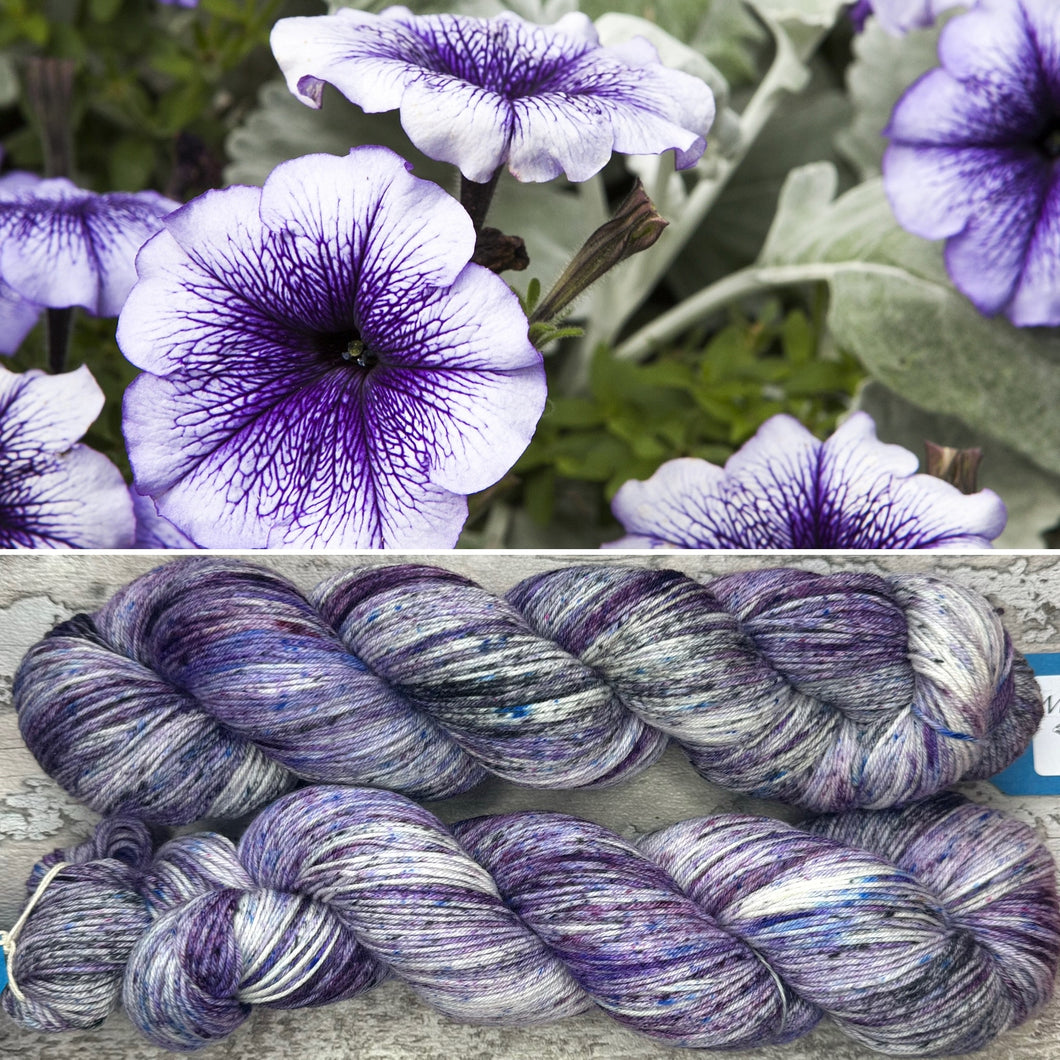 Speckled Petunia, merino nylon sock yarn