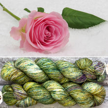 Load image into Gallery viewer, A Winter Rose, silver sparkle sock yarn