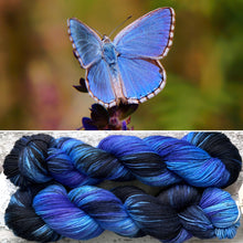 Load image into Gallery viewer, Common Blue Butterfly, merino nylon sock yarn