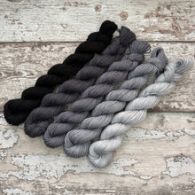 Load image into Gallery viewer, Monochrome Fade Miniskein Set, merino nylon sock yarn