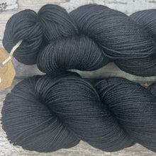 Load image into Gallery viewer, Simply Black, indie dyed merino nylon sock yarn