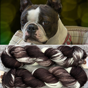 Boston Terrier (Brown/White) Dog, merino nylon sock yarn