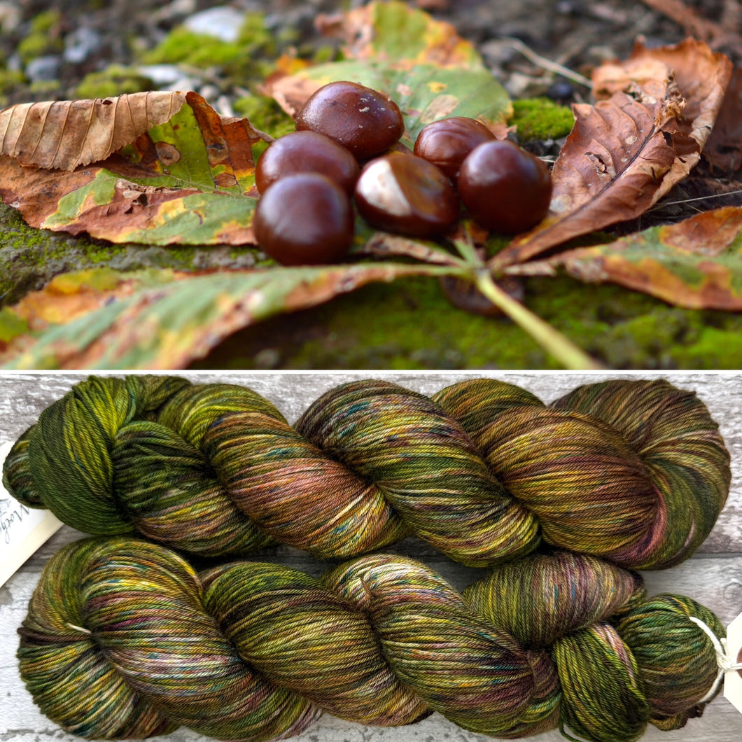Speckled Horse Chestnut, merino nylon sock yarn