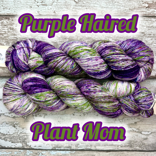 Purple Haired Plant Mom, merino nylon sock yarn