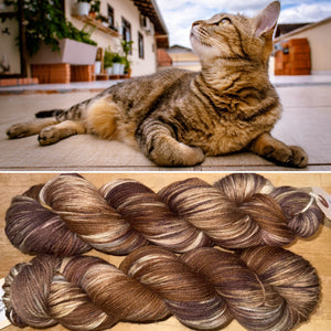 Brown Tabby Cat DK, merino nylon yarn