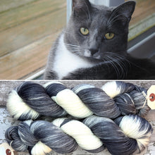 Load image into Gallery viewer, Grey Tuxedo Cat, merino nylon sock yarn