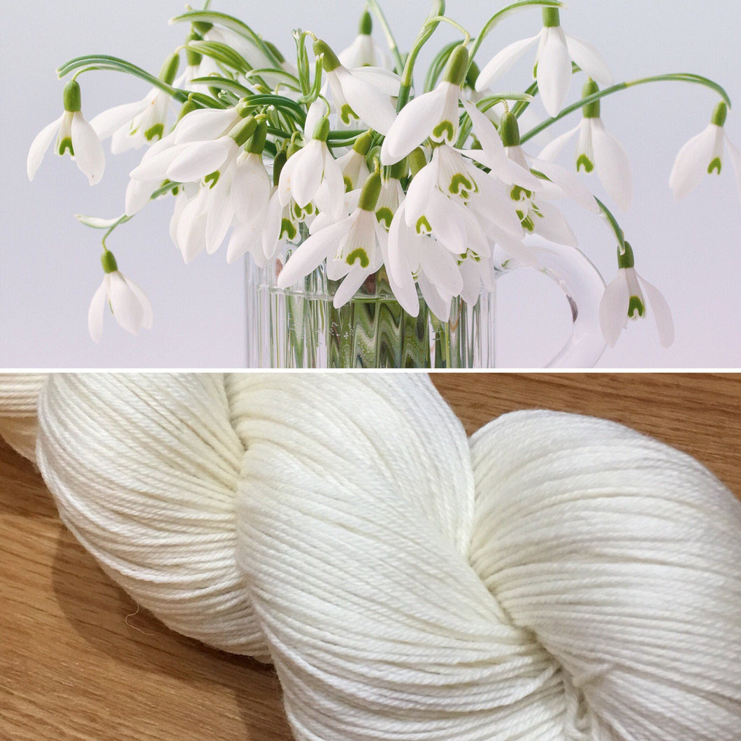 Snowdrop, soft 75/25 merino nylon blend 4ply sock yarn white undyed