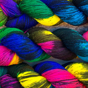 Sacrilegious & Exclusionary, rainbow merino nylon sock yarn