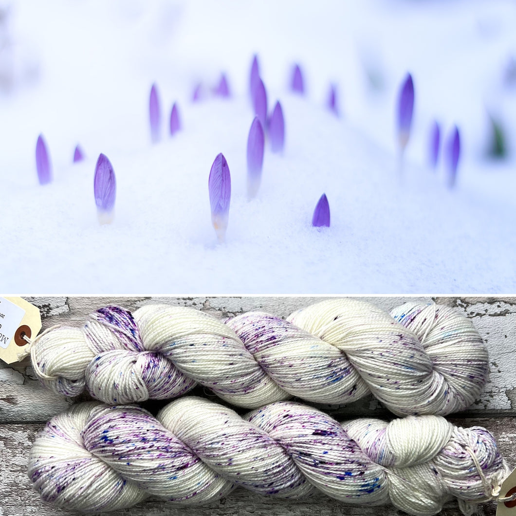 Crocuses in the Snow Sparkle, merino nylon sock yarn