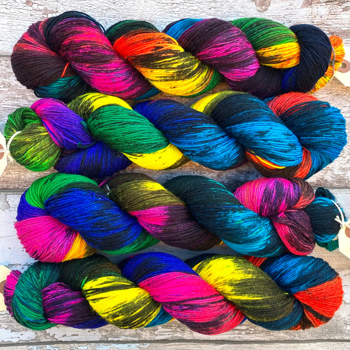 Sacrilegious & Exclusionary, rainbow merino nylon sock yarn