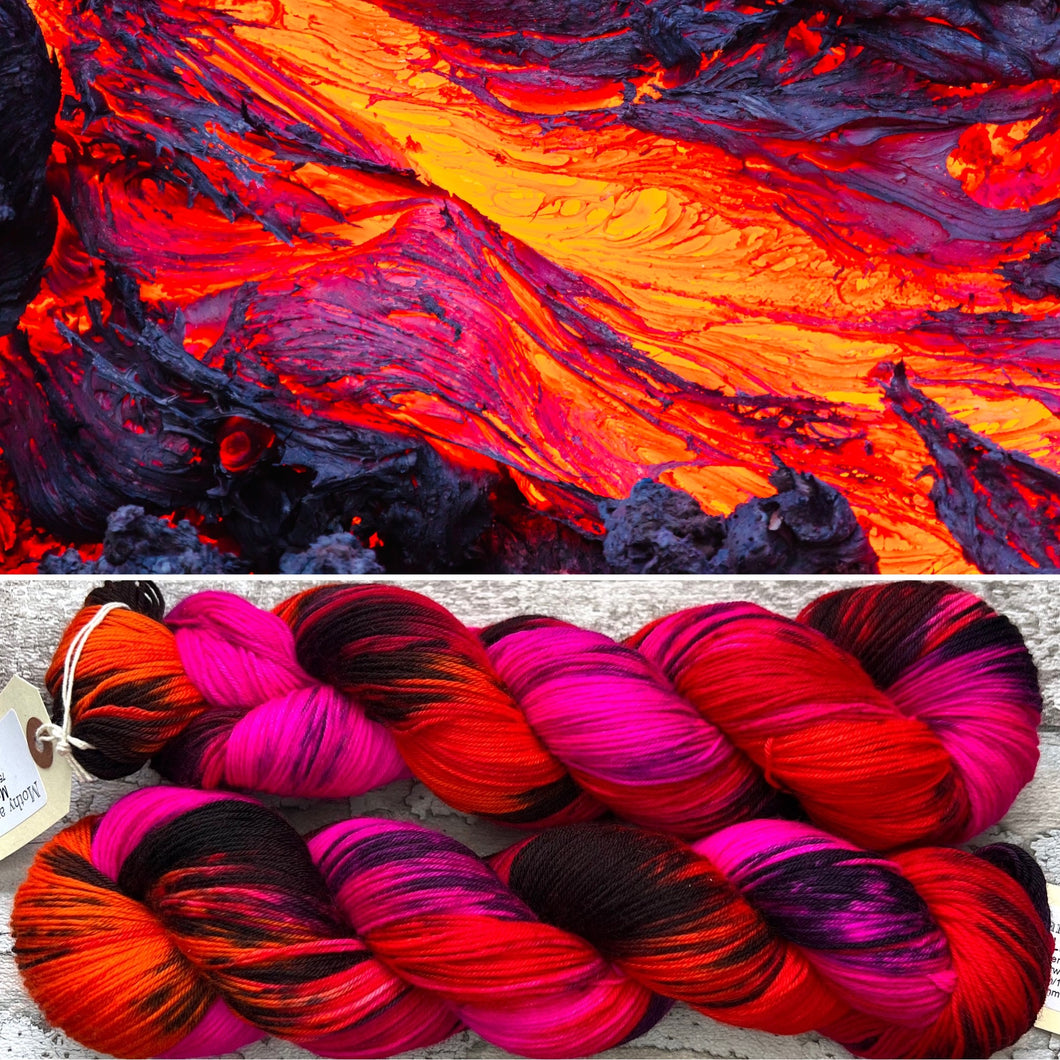 My Life is Lava, UV reactive merino nylon sock yarn