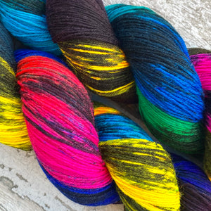 Sacrilegious & Exclusionary, rainbow merino nylon sock yarn