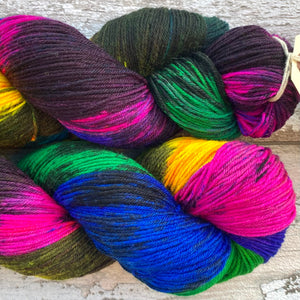 Sacrilegious & Exclusionary, rainbow merino nylon sock yarn