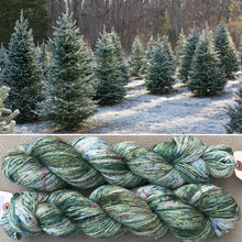 Load image into Gallery viewer, Snowy Christmas Tree Donegal, merino fingering yarn
