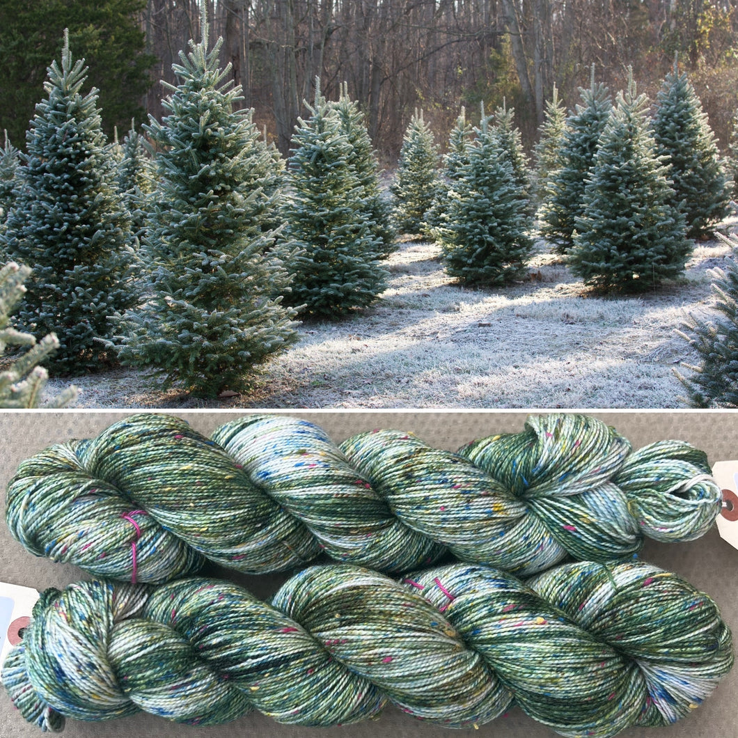 Snowy Christmas Tree Donegal, merino fingering yarn