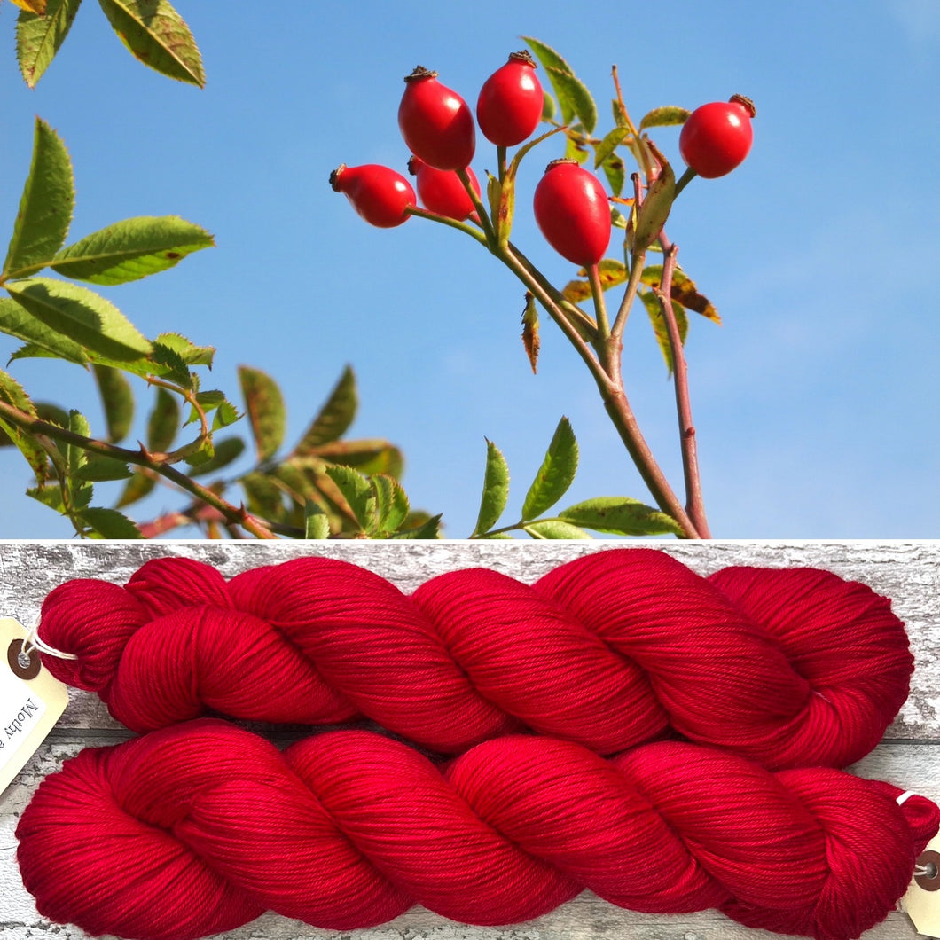 Rosehip Red, merino nylon sock yarn