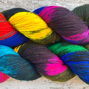 Sacrilegious & Exclusionary, rainbow merino nylon sock yarn